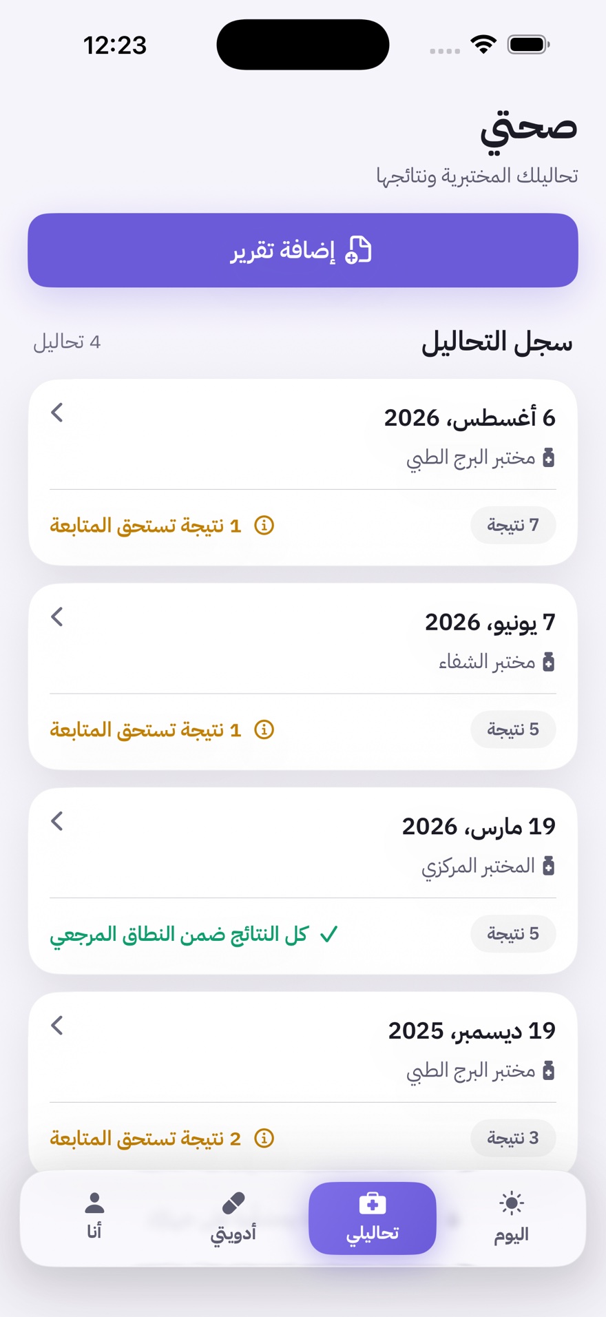 قائمة التحاليل في نبض مع ما خرج عن النطاق